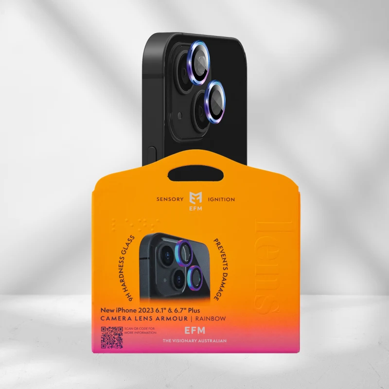 EFM Camera Lens Armour suits iPhone 15/15 Plus - Rainbow Nirvana