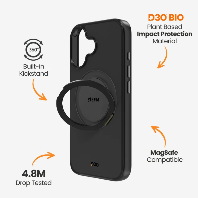 EFM Alta Case with D3O Bio suits iPhone 16 - Black