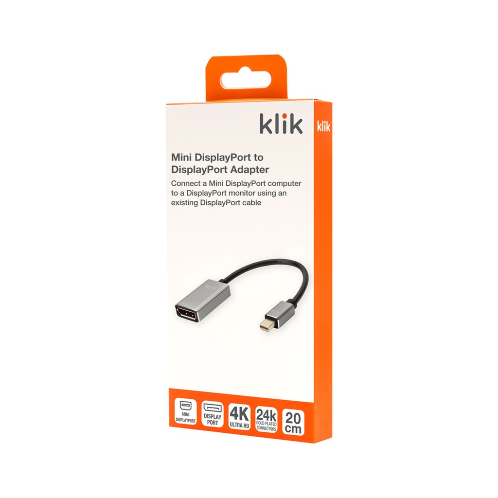 Klik 20cm Mini DisplayPort Male to DisplayPort Female Adapter Supports 4K