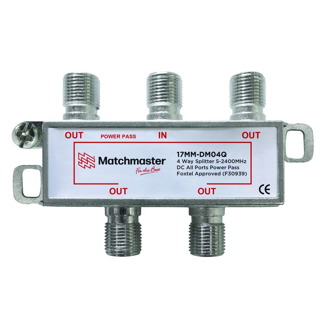 4 Way Splitter 'F' Type 5-2400MHz Power Pass All Ports