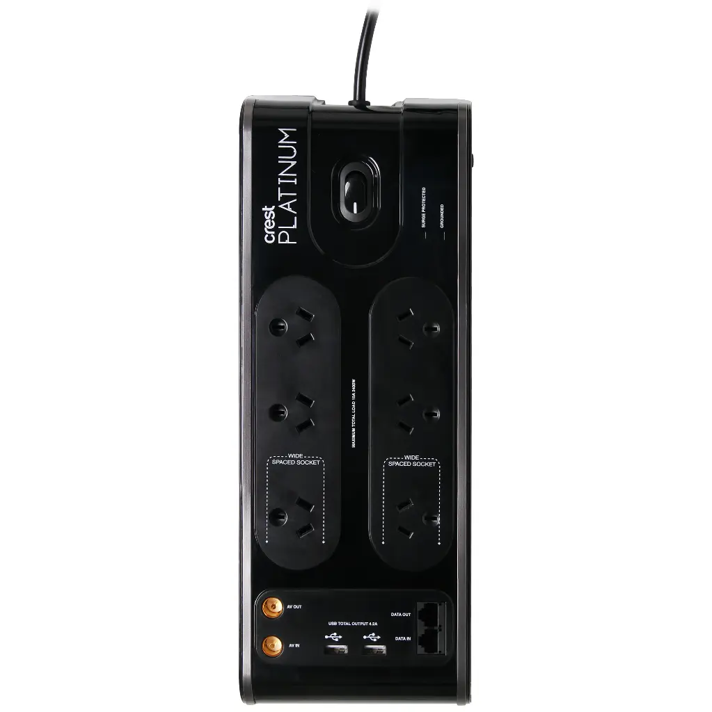 Crest Platinum Power Board 6 Socket w/2x USB & Coax