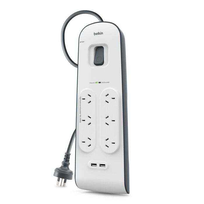 Belkin 6 Outlet Surge Protector w/2m Cord & 2x USB Ports