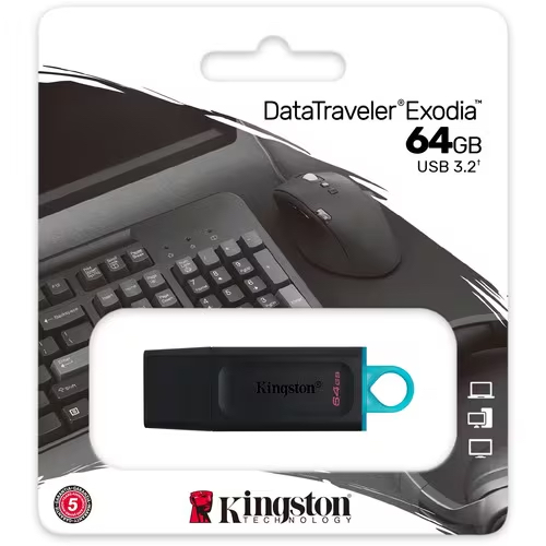 Kingston DataTraveler 64GB USB 3.2 Drive - Black/Teal