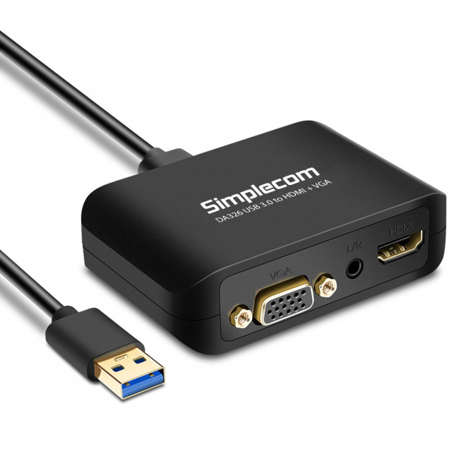 Simplecom USB 3.0 to HDMI + VGA Adapter w/3.5mm Audio *EOL*