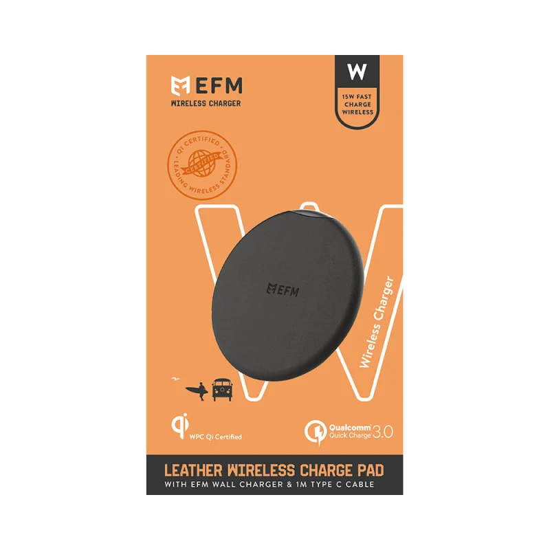 EFM Leather Wireless Charge Pad 15W Qi WPC Certified w/USB Wall Adapter *EOL*