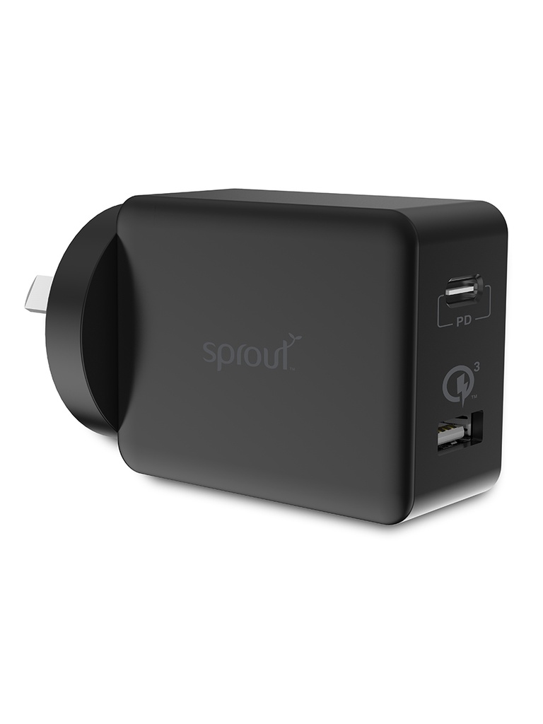 Sprout AC Charger Dual Port 30W - Black