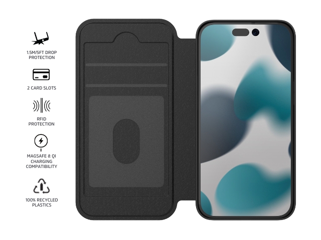 3sixT SlimFolio case suits iPhone 15/16e - Black (MS)(RC)