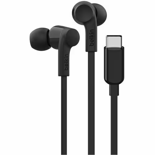 Belkin SOUNDFORM Wired Earbud Stereo Earset - Black - Binaural - In-ear - USB Type C