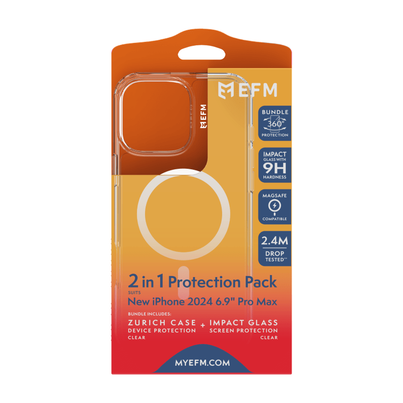 EFM Zurich MagSafe + Screen Protector Bundle suits iPhone 16 Pro Max - Clear