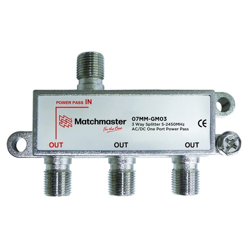 [07MM-GM03] 3 Way F-Type Splitter 5-2450MHz AC/DC Power Pass