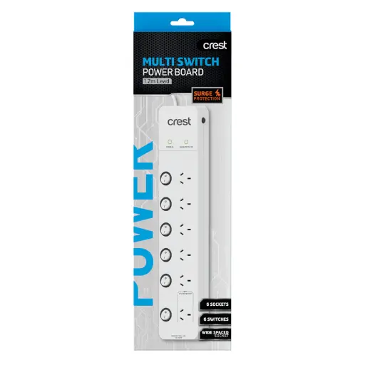 [PWA04986] Crest Switched 6 Socket Power Board w/ Surge Protection