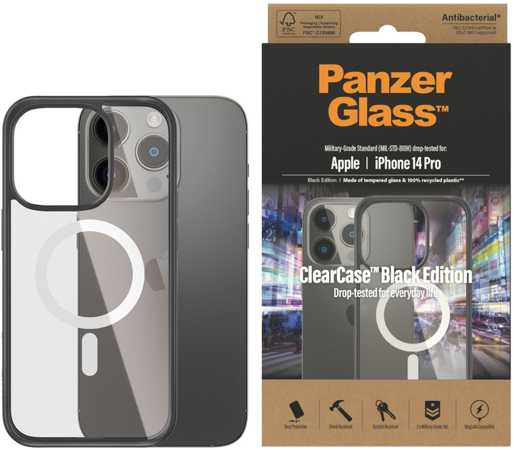[0414] PanzerGlass ClearCase MageSafe Compatible Case suits iPhone 14 Pro - Black