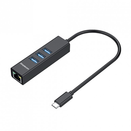 [CHN421-BLACK] Simplecom Black Aluminium USB-C to 3 Port USB HUB w/Gigabit Ethernet