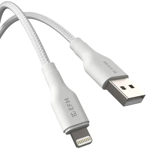 [EFCAS1U993WHI] EFM USB-A to Lightning Braided 1M Cable - White