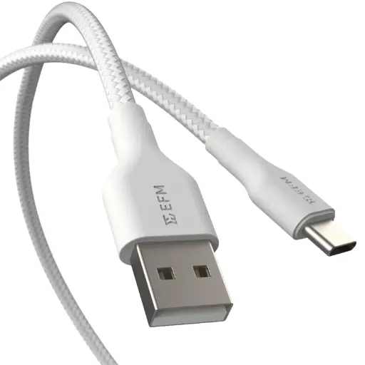 [EFCAS1U992WHI] EFM USB-A to USB-C Braided 1M Cable - White