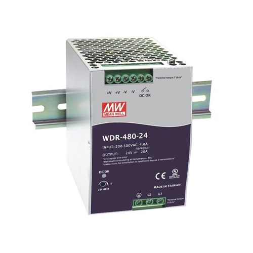 [WDR-480-24] Meanwell 24VDC 20A Din Rail Mount PSU
